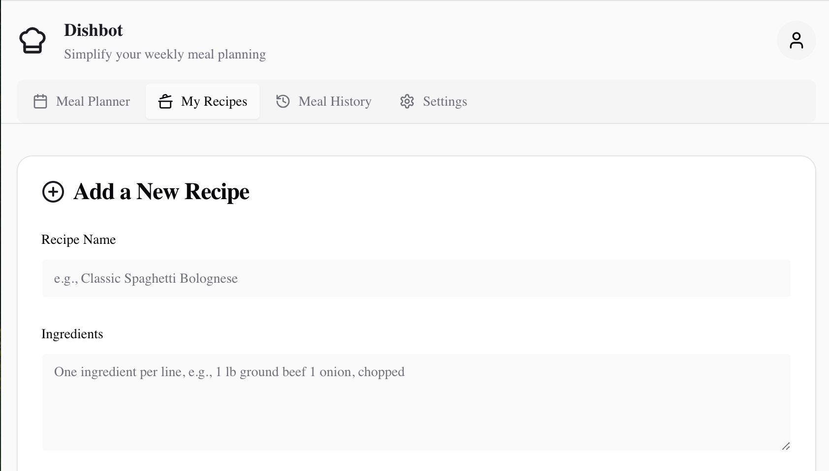 Screenshot of Dishbot App