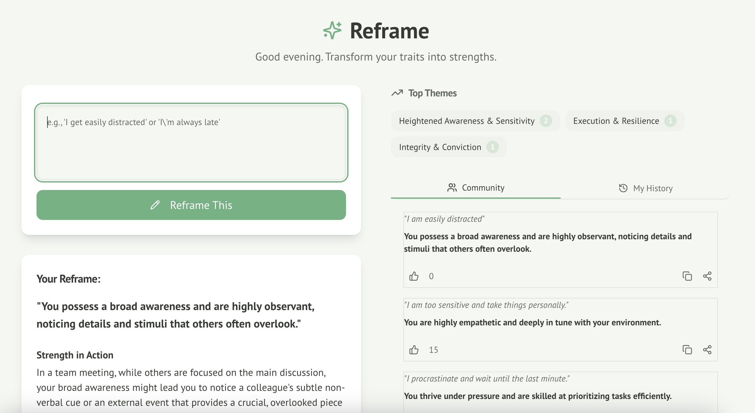 Screenshot of Reframe App